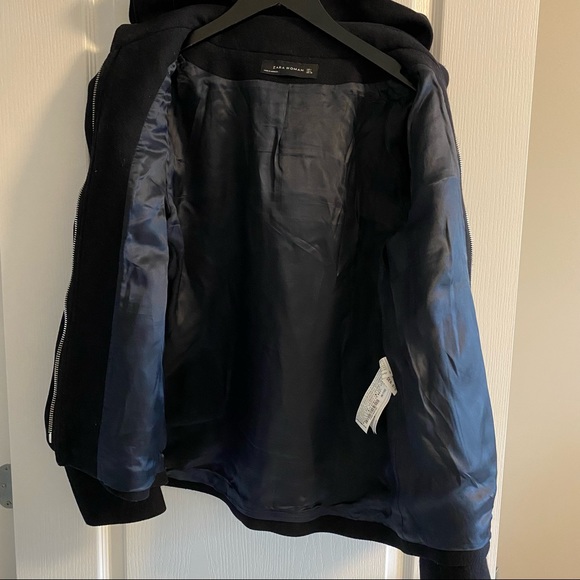 Zara Navy Wool Blend Toggle Hooded Jacket - Picture 6 of 15